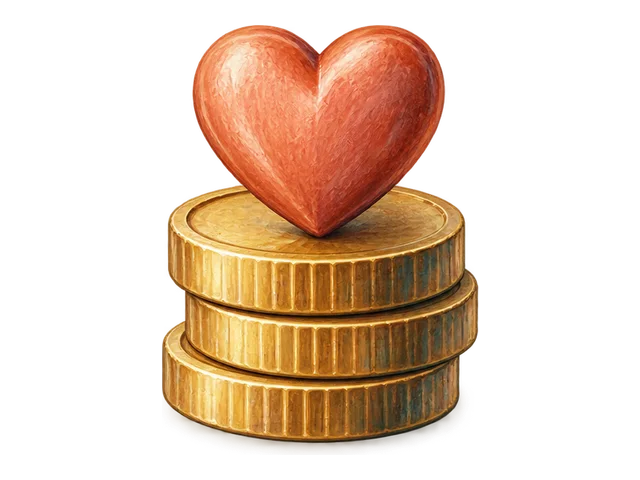 Three stacked coins with a heart on top