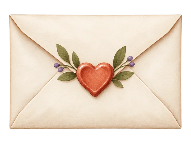 A sealed envelope with a heart