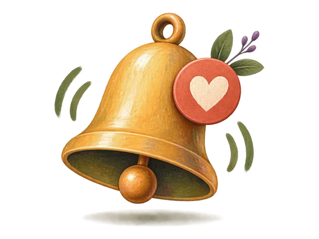 A ringing bell with a heart notification badge
