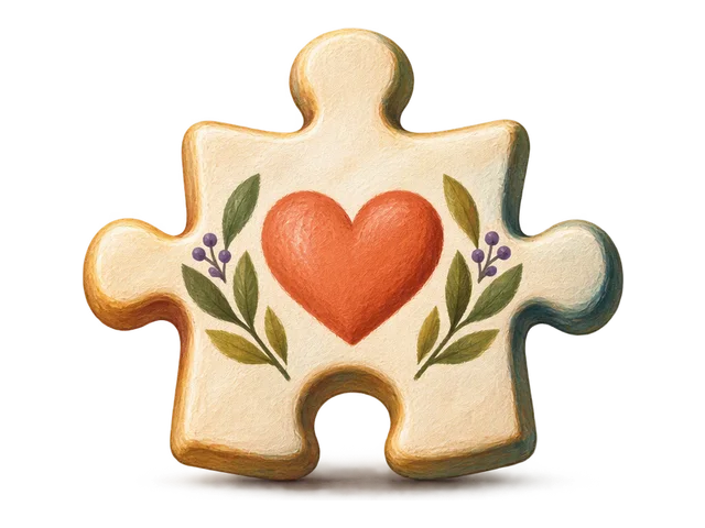 A jigsaw puzzle piece with a heart