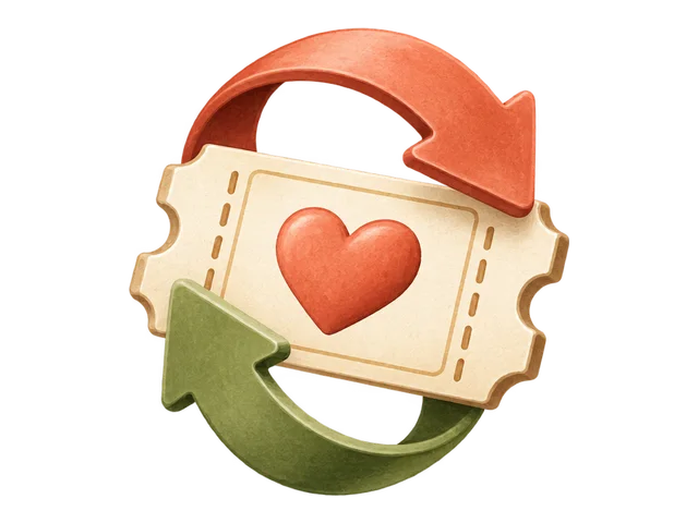 Two arrows looping around a voucher with a heart