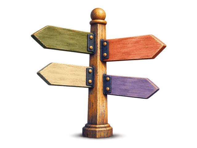 A signpost with four arms pointing different ways