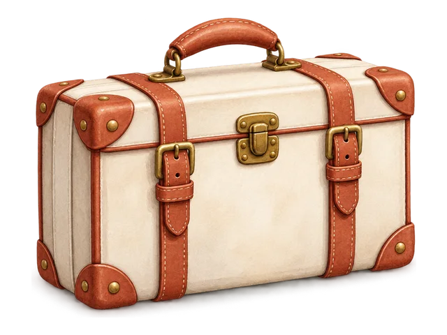 A travel suitcase with a handle and clasp
