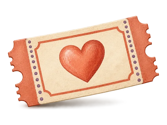 A perforated ticket with a heart