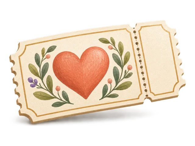A voucher with a perforated stub and a heart